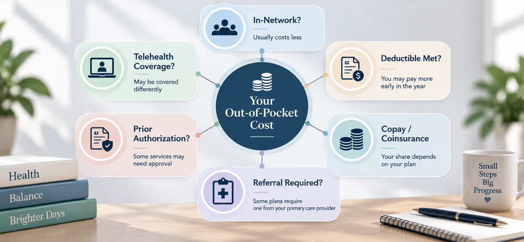 Infographic explaining insurance coverage, costs, and psychiatric medication management in Virginia.